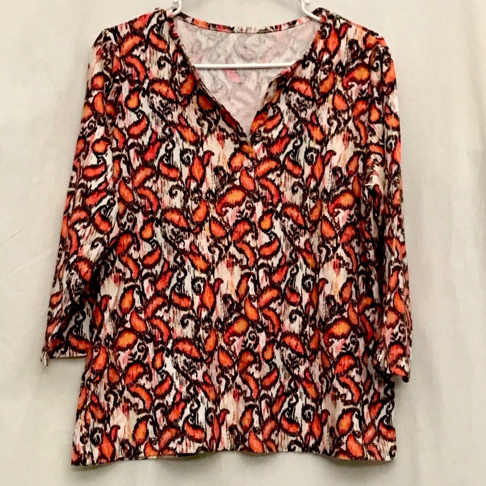 ⭐️Kim Rogers ❤️XL 3/4Sleeves 👍Abstract Paisley Design 📌Corals Black Cream